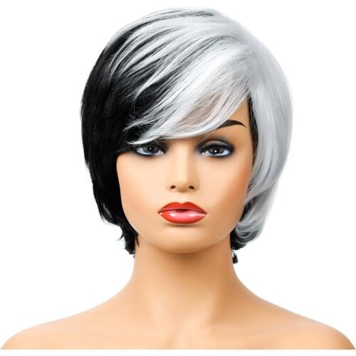 Wigs for Women Synthetic Wigs Black and White Short Hair Heat Resistant Fiber Hair High Temperature fiber Wig