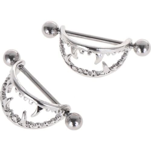 2pcs Nipple Piercing Women Lady Halloween Mouth Sharp Teeth Bars Shield Jewelry