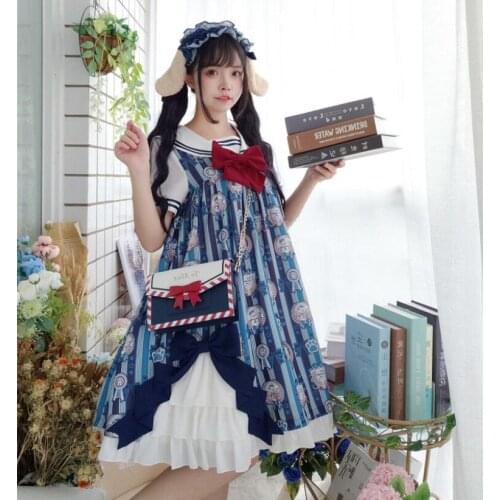 NONSAR Lolita Side Layered Dress Bowknot Japanese Girl Loli Cute Short-Sleeved Dress Blouses For Tea Party