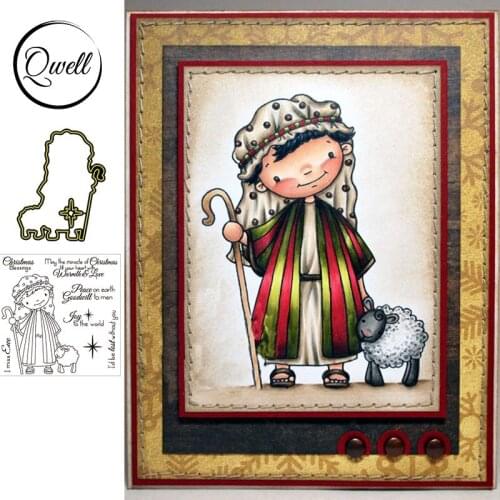QWELL Shepherd Girl Clear Stamps and Metal Cutting Dies for Scrapbooking Card Making Paper Embossing Craft New 2019 die cuts