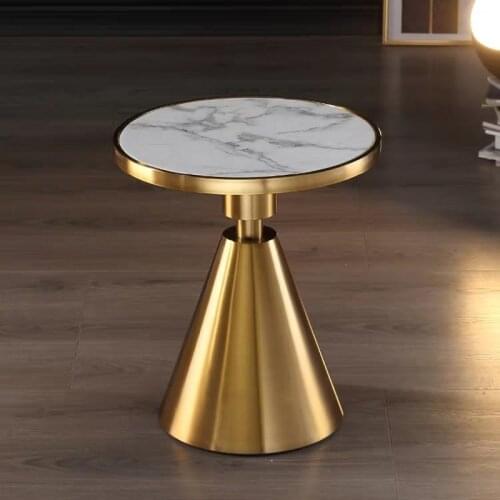 Luxury Modern Elegant Italian Design Gold Stainless Steel Frame Round Marble Coffee Table