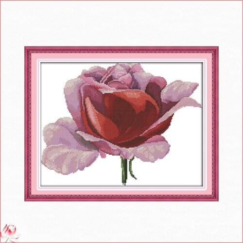 Pink Rose Printed Cross Stitch Patterns Kits Canvas Embroidery Needlework Sets 11CT 14CT DIY Handmade Home Decorations Crafts
