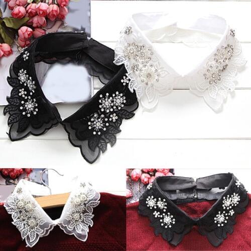 2020 New Korean Fashion Women Detachable Collars Crystal Pearls Shirt Detachable False Collar Shirts Sweater Fake Collar