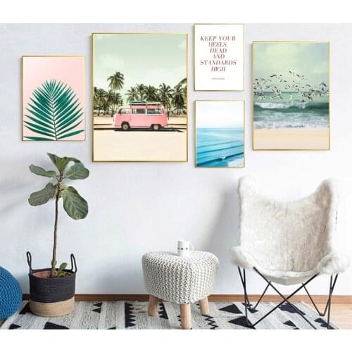 Nordic Seascape Posters and Prints Green Plants Canvas Painting Modern Home Decoration Wall Pictures for Living Room Unframed