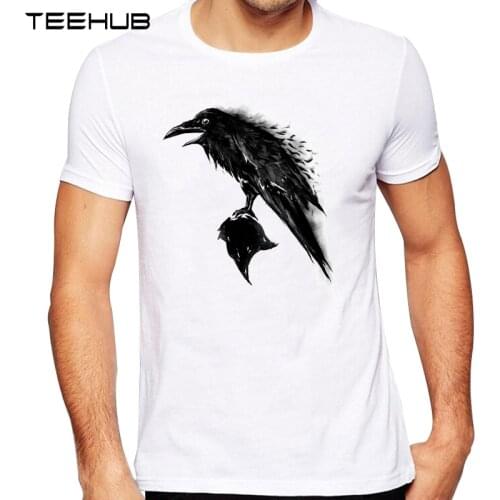 TEEHUB Mens New Fashion Shadow Raven Design Short Sleeve T-Shirt Cool Animal Printed Tops Hipster Tee Shirts