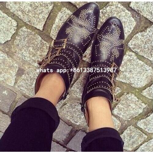 2017 Fashion Celebrity Short Ankle Boots Women Buckles Rivets Studded Shoes Woman Vintage Low Heel Velvet Riding Booties Zip