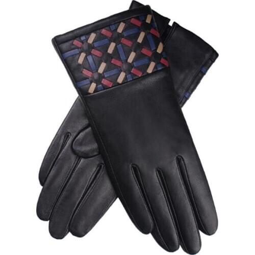 Womens spring autumn 100% genuine leather knitted patchwork gloves ladys natural leather warm winter driving glove R3441