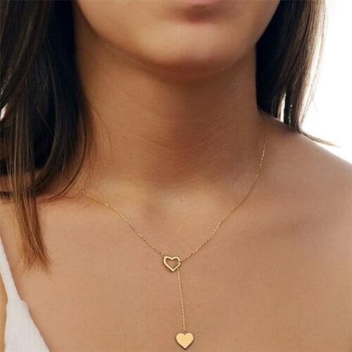Fashion Personality Peach Heart Love Pendant Necklace Womens Simple Retro Y-shaped Clavicle Chain Short Jewelry
