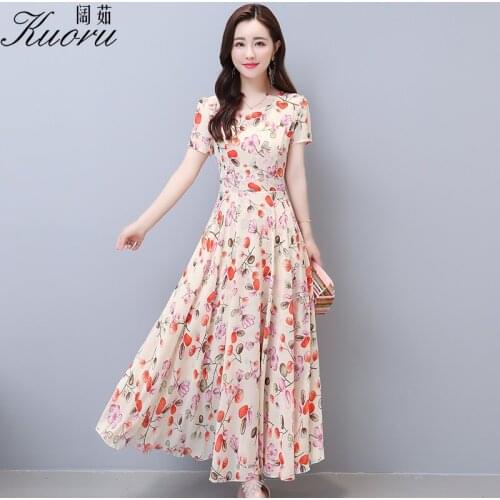 Dresses For Women 2021 Chiffon Summer Maxi Dress Sukienka W Kwiaty Short Sleeve Black Plus Size Casual Robe Plage Vestidos