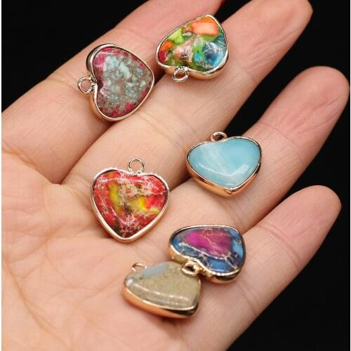 Trendy Heart Shape Stone Pendants Gold-plated Imperial Crystal for Charms Jewelry Making DIY Necklace Earring Women Gift