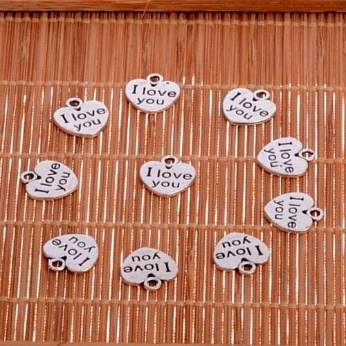 10PC I Love You Heart Silver Plated Tone Charms Pendants Bracelet Necklace Fashion Jewelry Making Accessories DIY Xmas Gift