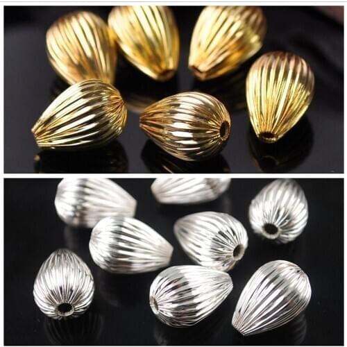 10pcs Gold Plated Color 16x11mm Teardrop Hollow Plicated Metal Brass Loose Beads lot for Jewelry Making DIY Crafts Wholesale