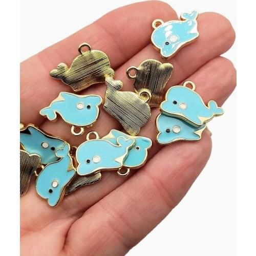 20 Enameled Blue/Pink/White Dolphin Charm Animals Sea Life Jewelry Design 13*19mm Dolphin Pendants Ocean Wholesale KL30FJ-49D