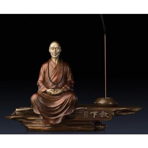 27 CM China ancient educator HongYi Art Deco Pure Brass sculpture Incense holder Decoration Home Furnishings Gift Statue