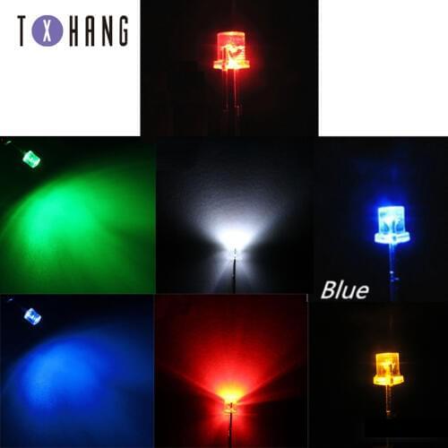 50/100PCS 3/5mm Flat Top Red/Blue/White/Green/Yellow Clear F3 F5 LED Diodes Light Bulb colourful