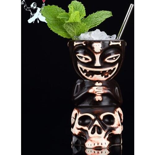 550ml Skull Doll Tiki Mug Cocktail Cup Beer Wine Mug Ceramic Tiki Mugs Art Crafts Creative Hawaii Mug Bar Mugs