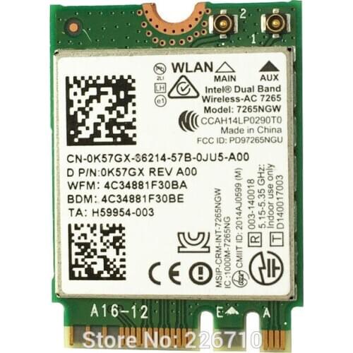 802.11ac 867m 2x2 Wifi Bluetooth BT4.0 2.4G/5G NGFF Card Dual Band Wireless-AC 7265 7265NGW Module WLAN CARD for intel