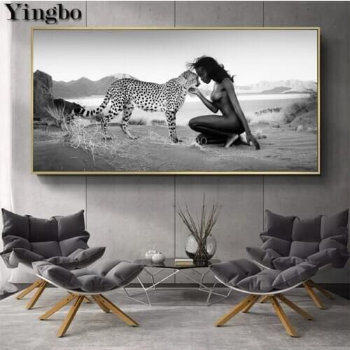 5D Diamond Painting Full Square Black and white Pictures Rhinestones Diamond Embroidery Snow Leopard nude women Diamond Mosaic