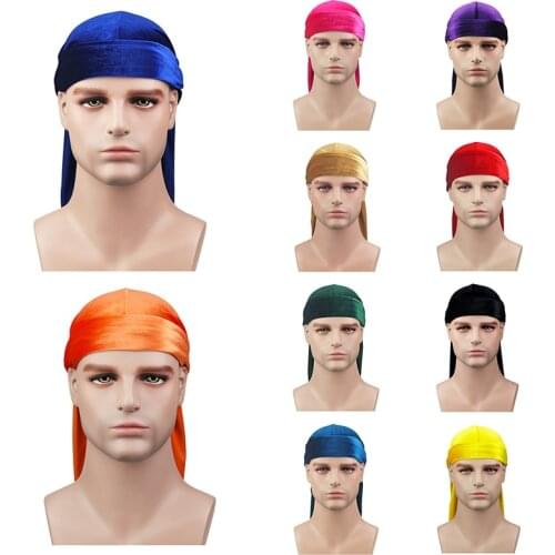Velvet Long Tail Durag Hip Hop Turban Unisex Breathable Bandana Hat velvet Silky Satin Durag do doo du rag long tail headwrap
