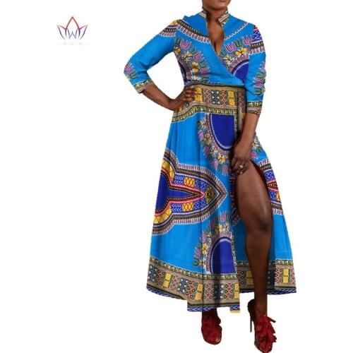 2021 BRW Customize African Dresses for Women Long Dress Print Wax Women Elegent Sexy Special Dress Plus Size 6XL WY533