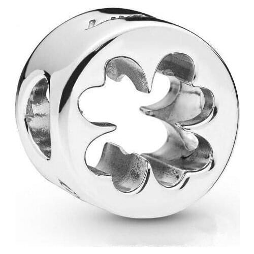 Genuine 925 Sterling Silver Bead Clover Cut Out Charm Beads Fit Pan Women Bracelet & Necklace Diy Jewelry