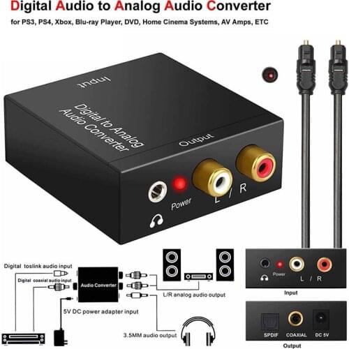 Portable Coaxial Optical Fiber Digital To Analog Audio AUX 3.5mm Jack RCA L/R Converter SPDIF Digital Audio Decoder Amplifier