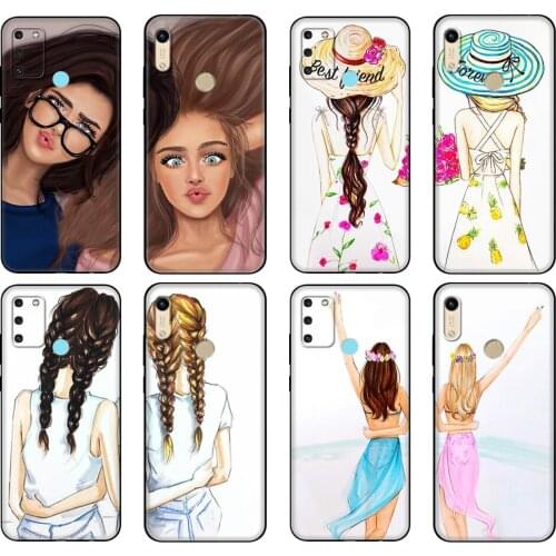 Black tpu Case For Honor 8a Prime 8s 9 10X Lite 9A 9C 9X Premium Pro 9S Case Cover Girls Brunette Blonde Best Friends BFF
