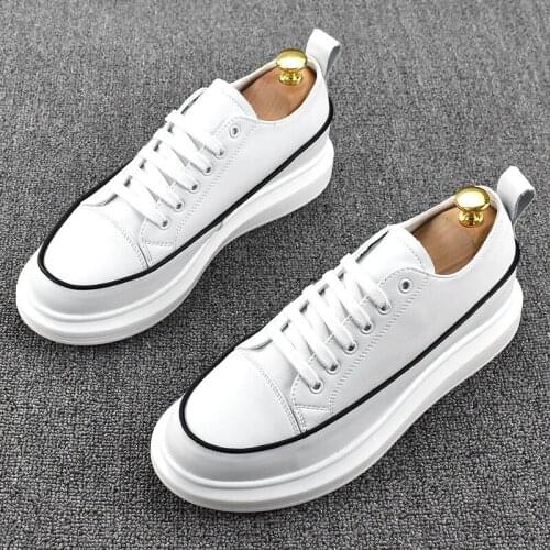 ERRFC New Arrival Fashion Mens White Casual Comfort Shoes Round Toe Flat Platform Breathable Trending Leisure Daily Walk Zapatos