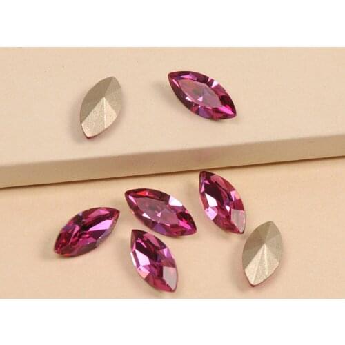 Fuchsia 4200 Strass Setting Navette Sew On rhinestones jewels 4-Holes Beads gold claw buckle for Wedding Dress Jewelry