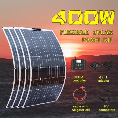 4X 100W Flexible Solar Panel System 400 Watt 16v Mono Cells Power Generate Charge for Sailboats, Household Appliances, etc