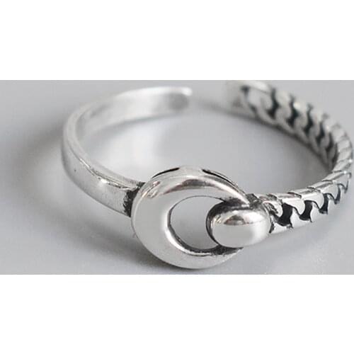 Glossy Moon Korean Antique Irregular Chain Adjustable 925 Sterling Silver Ring For Women Designer Wholesale