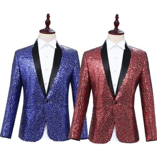 Personality clothes men suits designs terno stage costumes for singers jacket men sequins blazer dance star style dress blue red