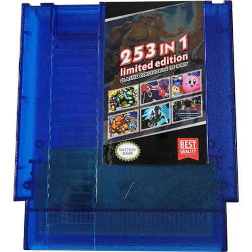 253 in 1 NES Remix 8-Bit Super Game Cartridge NES Classic 72P PAL NTSC Game Transparent blue Shell