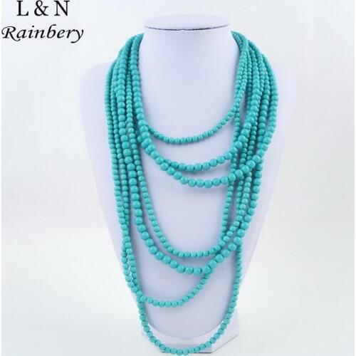 Rainbery New Style Multi Layer Necklace Maxi Colar Vintage Multicolor Jewelry Long Beaded Statement Necklaces For Women