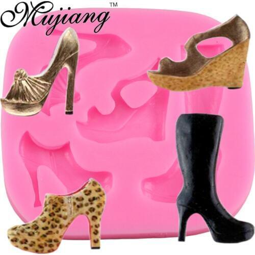 Mujiang High Heel Shoes Boots 3D Silicone Fondant Mold Party Cake Decorating Tools Cupcake Candy Jelly Chocolate Gumpaste Molds