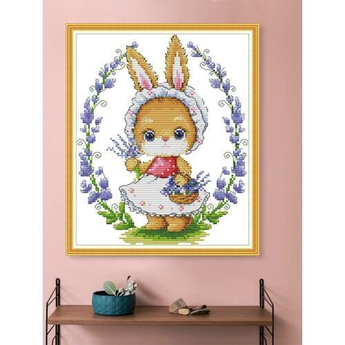 Rabbit and flowers DIY Handmade Needlework Counted 11CT 4CT Cross Stitch Cartoon animal Embroidery Kit Wholesale Home Decoration