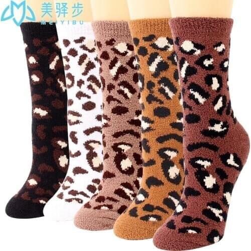 Winter Fashion Leopard Coral Velvet Female Socks 12 PAIRS PER SET Warm and Thick Soft and Comfortable