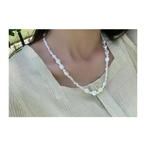 New Arrival Fine Real Pearl Jewelry 6mm Rice 9MM White Color Baroque Genuine Freshwater Pearl Choker Necklace Women Jewelry