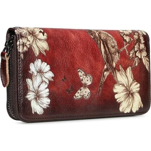New Women Wallet Genuine Leather Coin Purse Female Purse Flower Printed Long Clutch Bags Womens Wallets And Purses Carteira