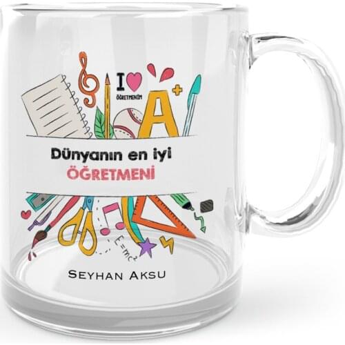 Personalized World Best Öğretmeni Glass Mug Cup-13
