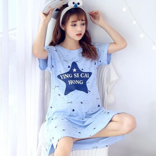 Pure cotton pyjama grossesse short sleeve nursing sleepwear blue star maternity dress women for pregnant womens loungewear