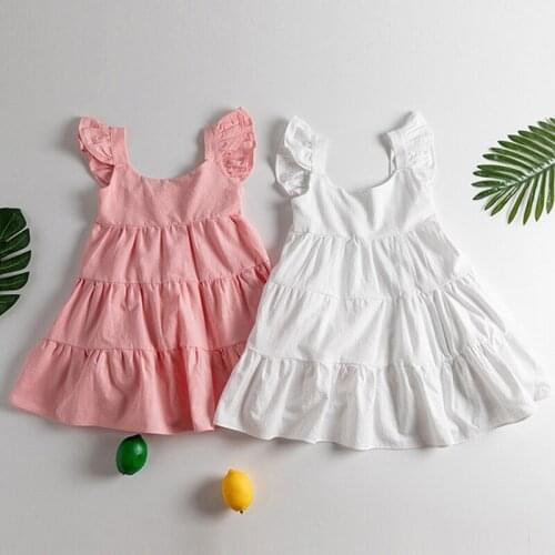 New Solid Color Cotton And Linen Dress Princess Girls Bohemian Sleeveless Layered Dresses WT008