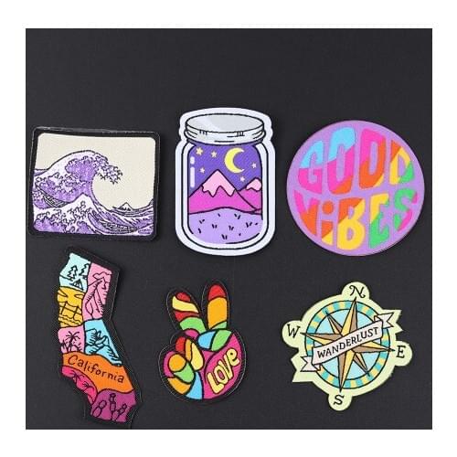 Floating bottle Scissors hand embroidery Round letter sea wave patches sew on Map applique clothing dress decoration