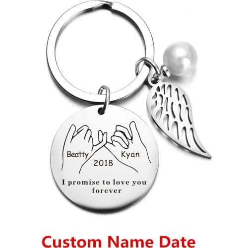 Custom Name Key Chain Finger Hook Promise For Couples Stainless Steel Keyring Personalized Laser Engraved Keychain Jewelry Gift