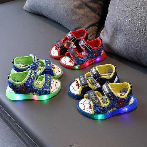 Brand SpiderMan Summer Infant Toddler Sandals Baby Elsa Anna Girls Boys Casual LED Sandals Non-Slip Breathable Kids Sprot Shoes
