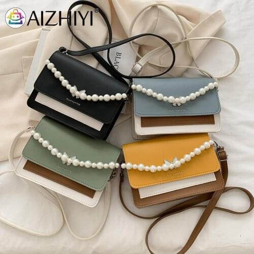 Fashion Women Contrast Color Crossbody Bag PU Leather Butterfly Pearl Casual Handbag Crossbody Bags for Women Phone