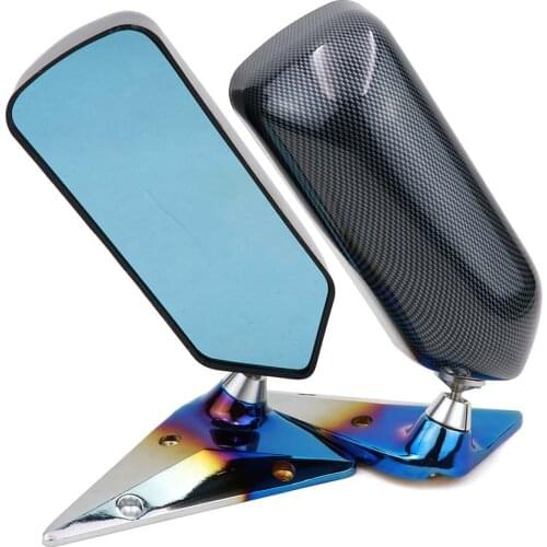 Universal Racing Car F1 Style Carbon Fiber Look Side Rearview Mirror Blue Fender Mirror