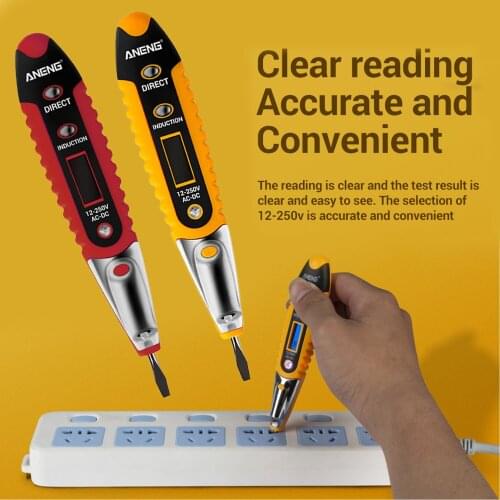 VD700 LCD Display Electric Contact Tester Meter 12-250V AC-DC Voltage Detector Pen with LED Flashlight