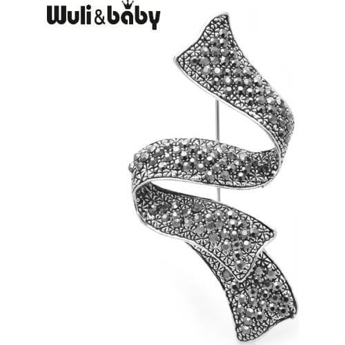 Wuli&baby Vintage Rhinestone Ribbon Brooches Women Metal Weddings Banquet Brooch Pins Gifts
