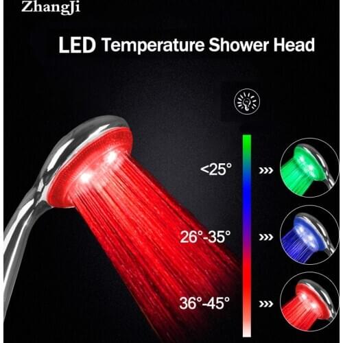 Zhangji New Arrival LED Shower Head Water Temperature Control 3 Color Chrome Plating Showerhead Super Large Panel